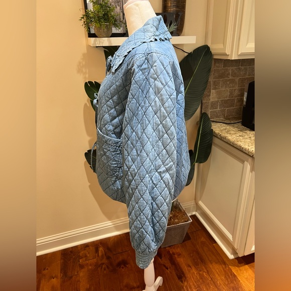 Aaron & Amber Denim Quilted Blue Bomber Jacket Large - Picture 6 of 13